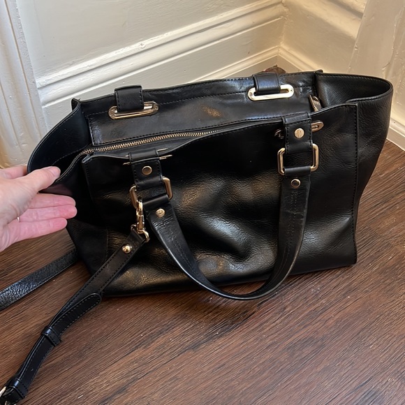 DKNY Black Leather Tote with Crossbody strap - Picture 4 of 9